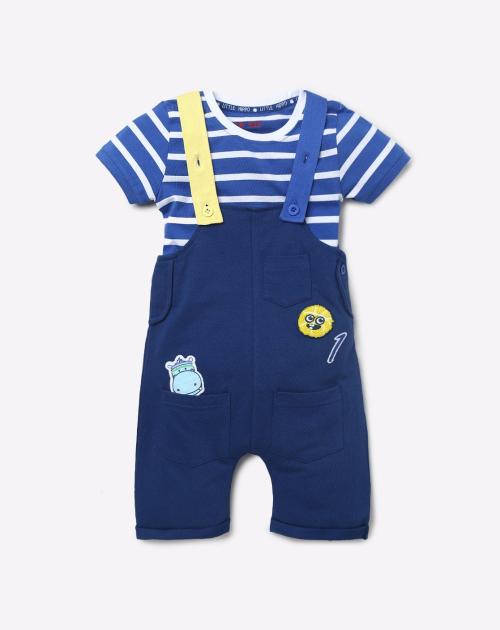 Dungarees & Striped T-shirt Set