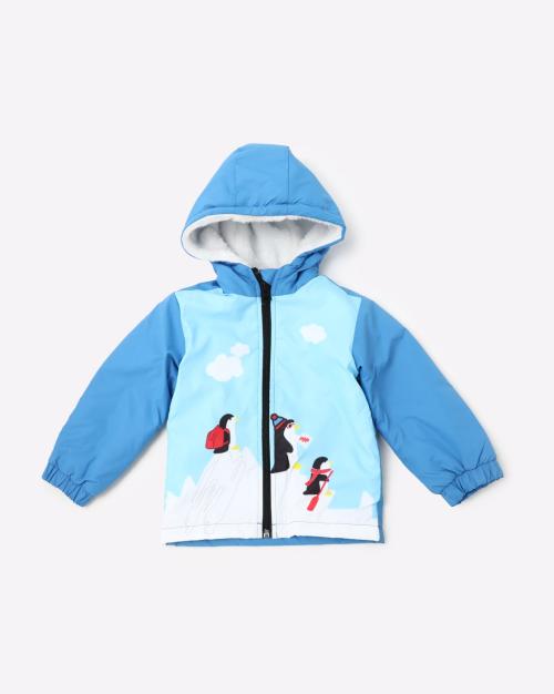 Graphic Print Zip-Front Hooded Jacket