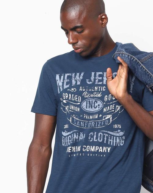 Regular Fit Typographic Print Crew-Neck T-Shirt