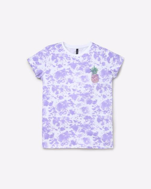Pineapple Print Tie & Dye Round-Neck T-shirt