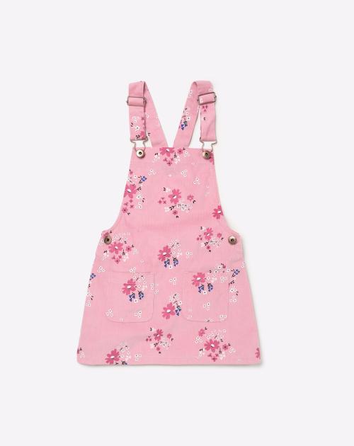 Floral Print Dungarees with Patch Pockets