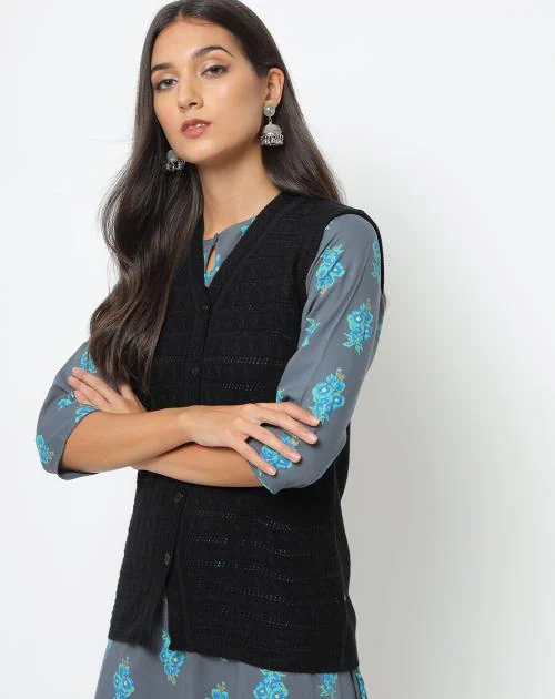 Sleeveless Button-Down Cardigan