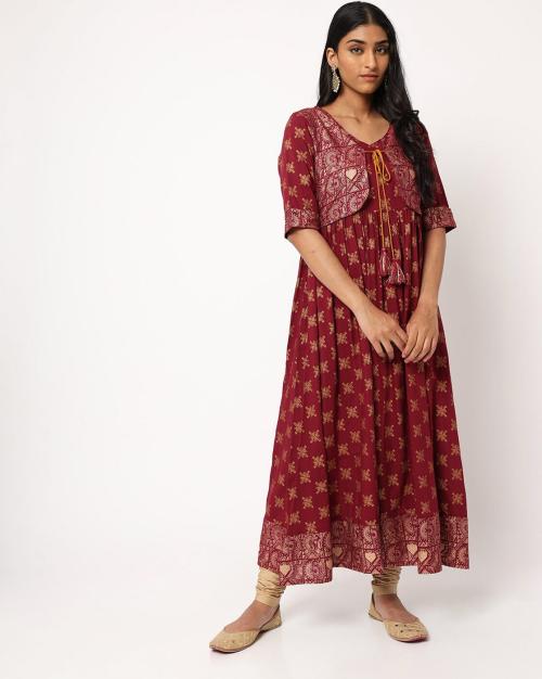 Printed Anarkali Dress with Mock Jacket