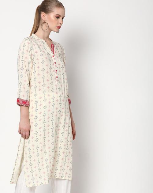 Printed Straight Kurta with Button Placket