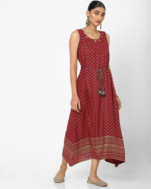 Geometric Print Sleeveless A-line Midi Dress