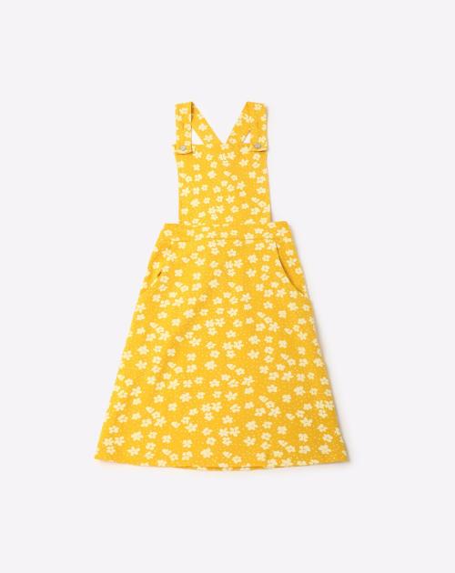 Floral Print Pinafore Dress with Slip Pockets