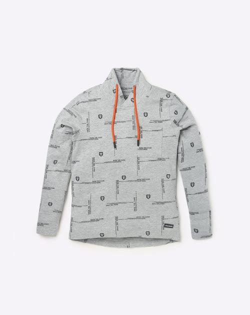 Typographic Print Funnel-Neck T-shirt