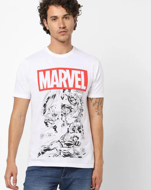 Regular Fit Avengers Print Crew-Neck Cotton T-Shirt