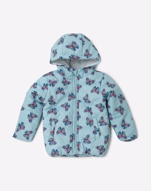 Butterfly Print Hooded Puffer Jacket