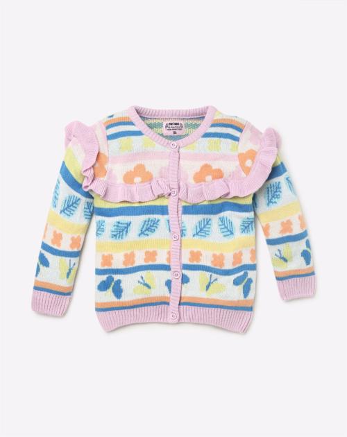 Printed Cardigan with Ruffles