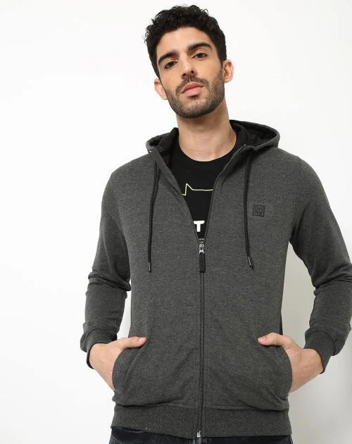 Heathered Zip-Front Hoodie with Insert Pockets