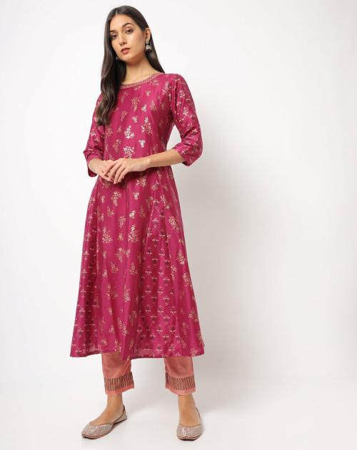 Floral Print Flared Kurta