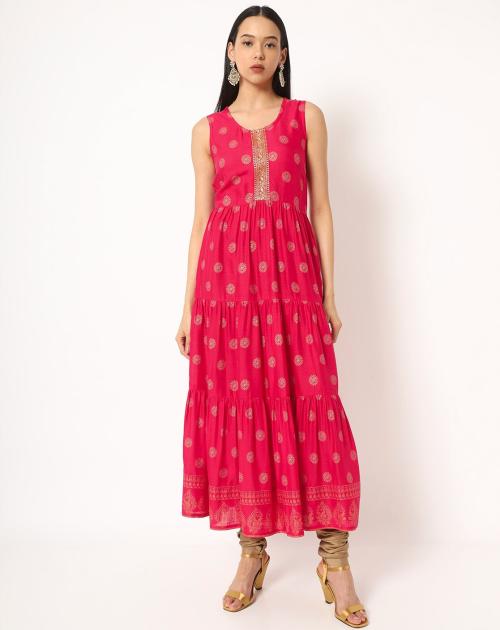 Printed Tiered Flared Kurta