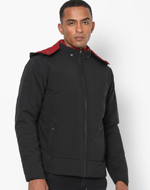 Panelled Zip-Front Jacket with Detachable Hood