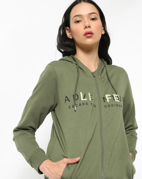 Zip-Front Hoodie with Embroidered Text