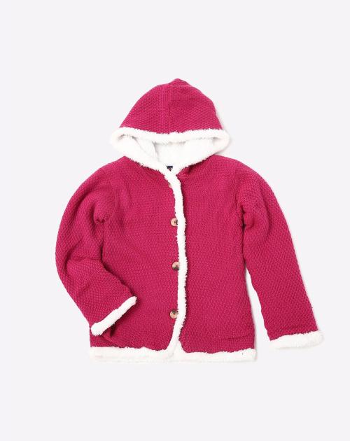 Textured Hooded Button-Down Sweater