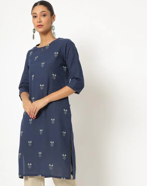 Woven-Design Straight Kurta with Side Slits