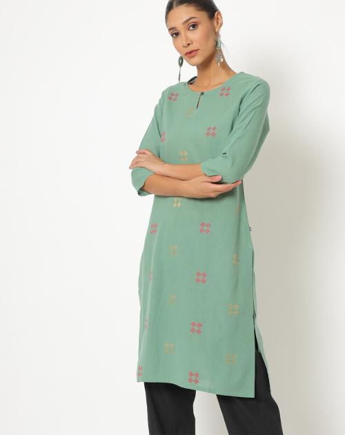 Woven-Design Straight Kurta