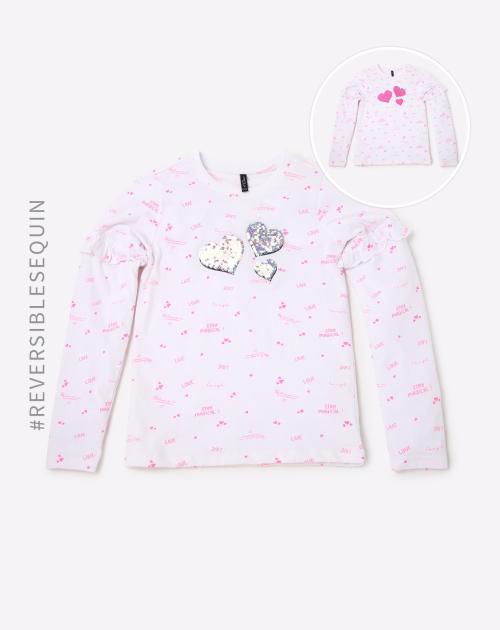 Flippy Sequin-Embellished Graphic Print Round-Neck Top