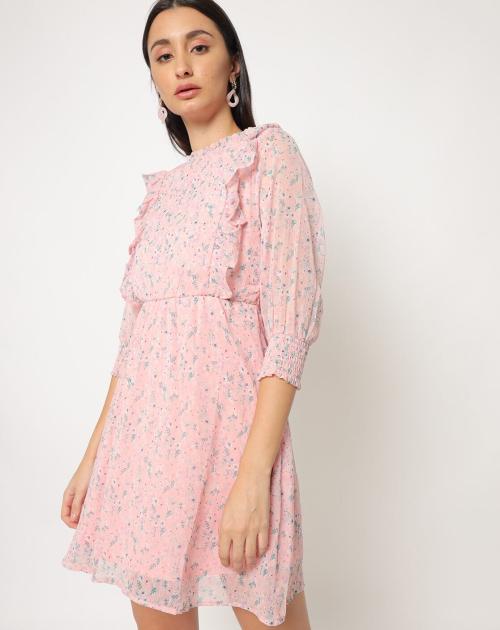 Floral Print A-line Dress with Ruffles