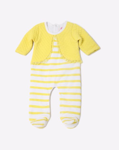 Striped Onesie with Lace Trim
