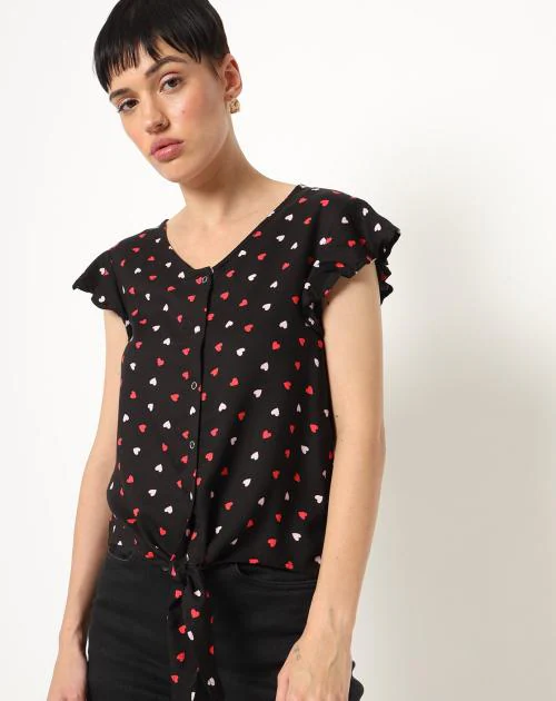 Printed Button-Front Top