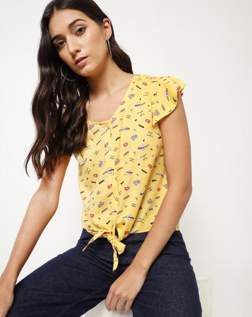 Printed Button-Front Top