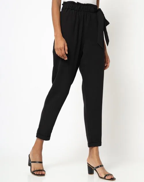 Paperbag-Waist Slim Fit Pants with Tie-Up