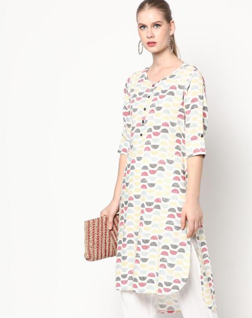 Printed Straight Kurta with High-Low Hemline