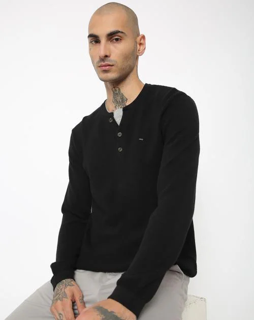 Regular Fit Full-Sleeve Henley T-Shirt