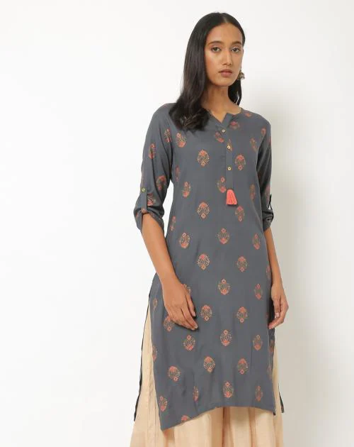 Buy Paisley Print Straight Kurta with Tassel Online at Best Prices in