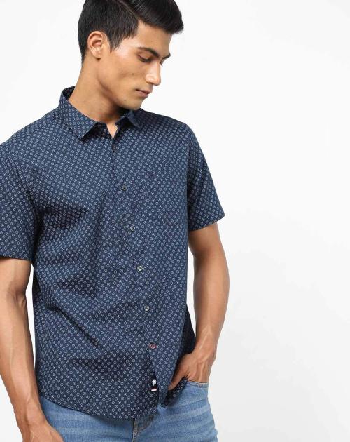 Micro Print Shirt with Patch Pocket
