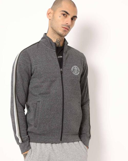 Heathered Zip-Front Sweatshirt with Insert Pockets