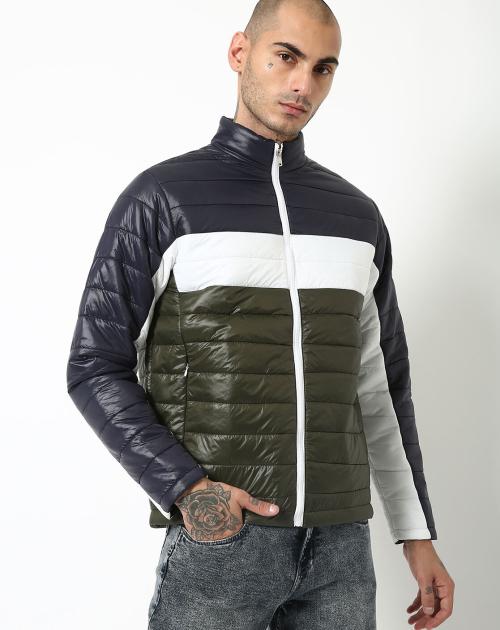 Colourblock Quilted Zip-Front Puffer Jacket