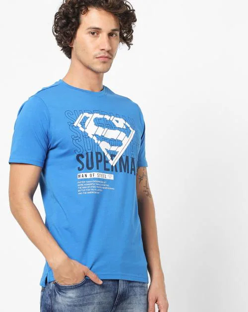 Regular Fit Superman Logo Print Crew-Neck T-Shirt