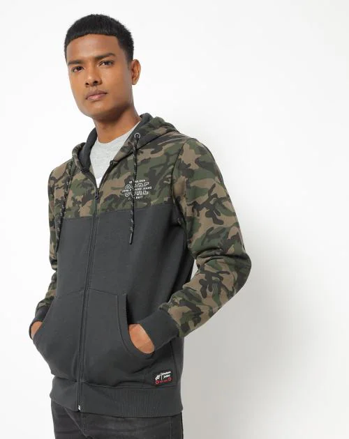 Camo Print Slim Fit Zip-Front Hoodie