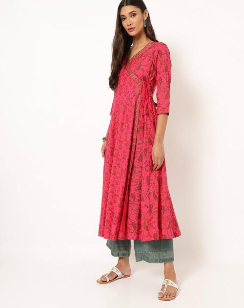 Jaipuri Print Angrakha Kurta with Tie-Up