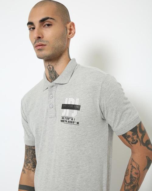 Slim Fit High-Low Polo T-Shirt with Placement Brand Print