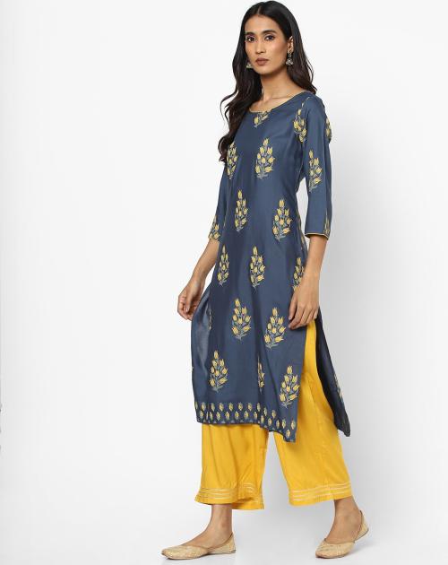 Printed Straight Kurta with Palazzo Pants