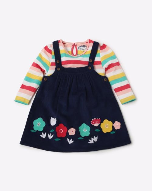 Dungrees with Striped T-shirt