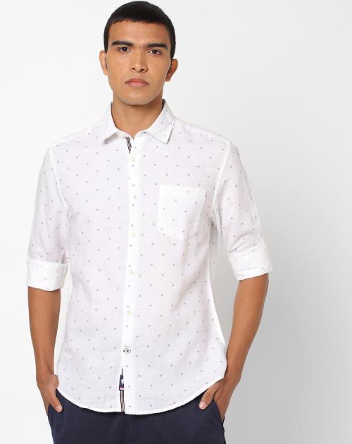 Micro Print Shirt with Patch Pocket
