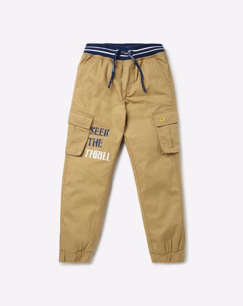 Mid-Rise Cargo Joggers with Contrast Elasticated Drawstring Waist