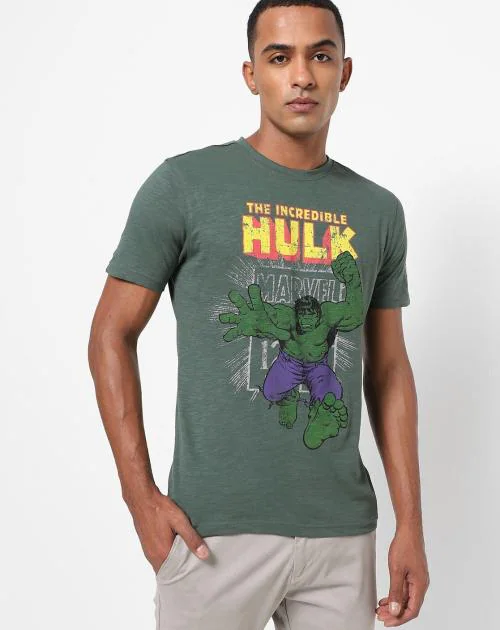 Regular Fit Hulk Print Crew-Neck T-Shirt