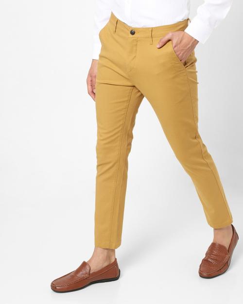 Mid-Rise Flat-Front Cropped Skinny Fit Chinos