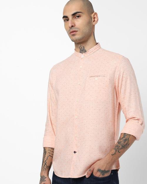 Micro Print Shirt with Patch Pocket