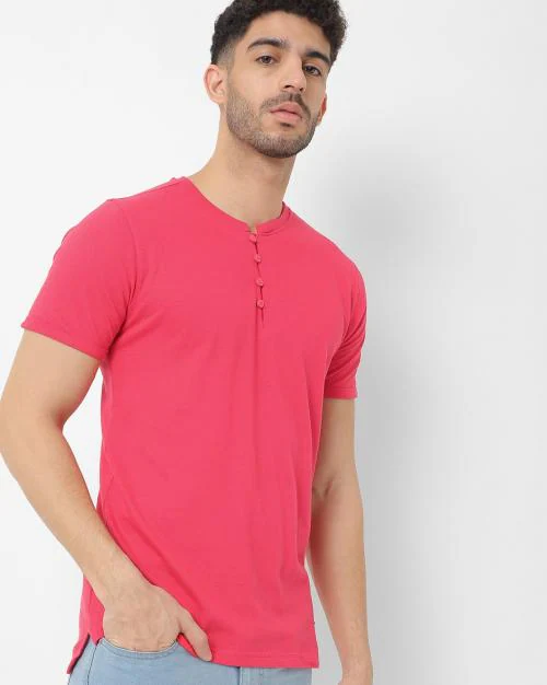 Regular Fit Solid Henley T-Shirt with Vented Hemline