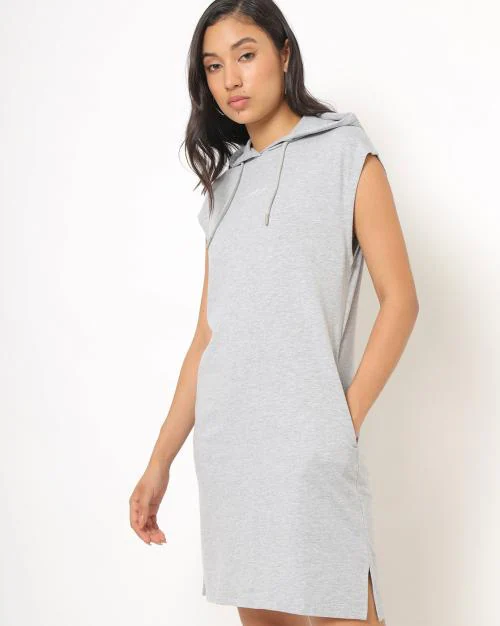 Women Heathered Hooded Sheath Dress
