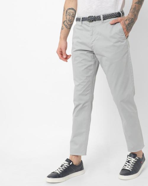 Buy MidRise Slim Fit Cropped Trousers with Detachable Belt Online at Best Prices in India