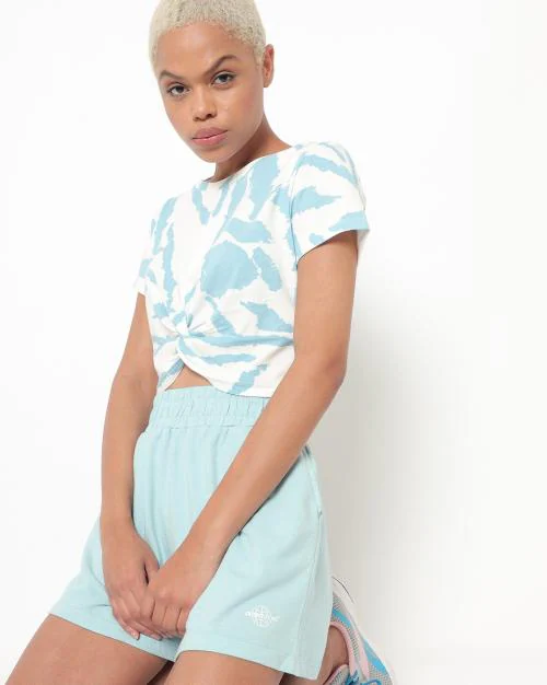 Abstract Print Twist-Knot Crop T-shirt