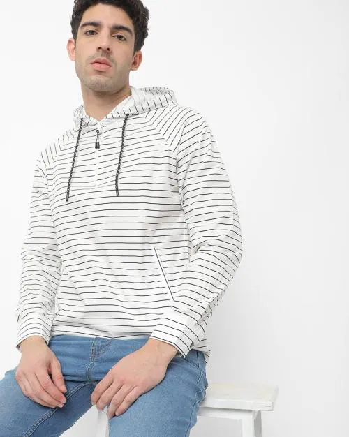 Striped Slim Fit Hoodie with Insert Pockets